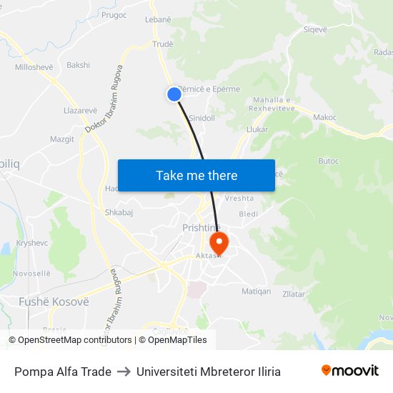 Pompa Alfa Trade to Universiteti Mbreteror Iliria map