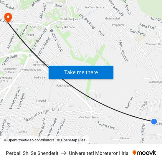 Perball Sh. Se Shendetit to Universiteti Mbreteror Iliria map