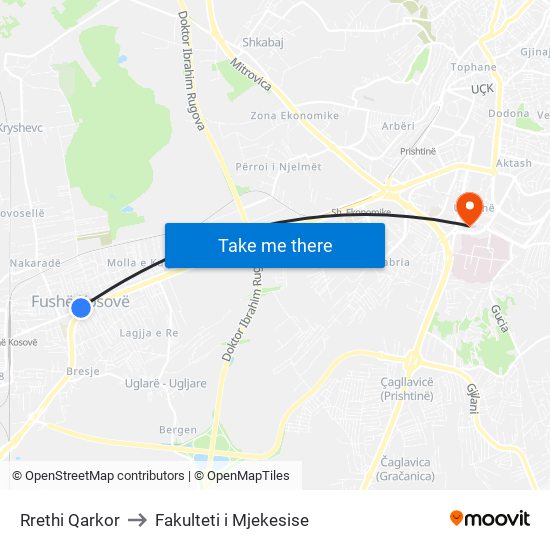 Rrethi Qarkor to Fakulteti i Mjekesise map