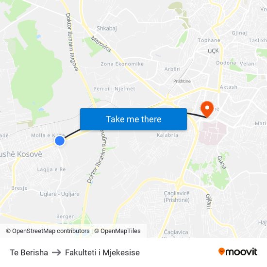 Te Berisha to Fakulteti i Mjekesise map