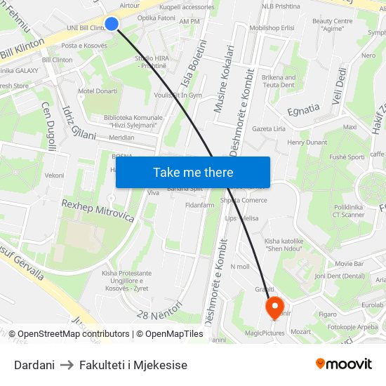 Dardani to Fakulteti i Mjekesise map