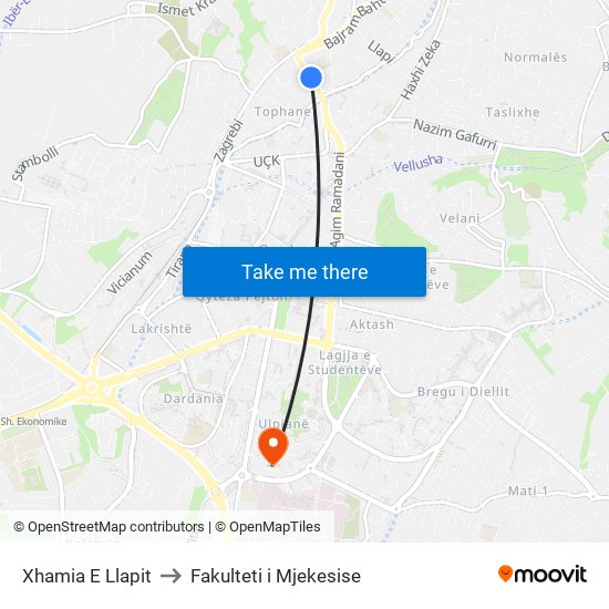 Xhamia E Llapit to Fakulteti i Mjekesise map