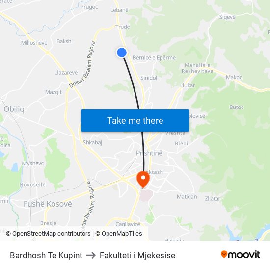 Bardhosh Te Kupint to Fakulteti i Mjekesise map