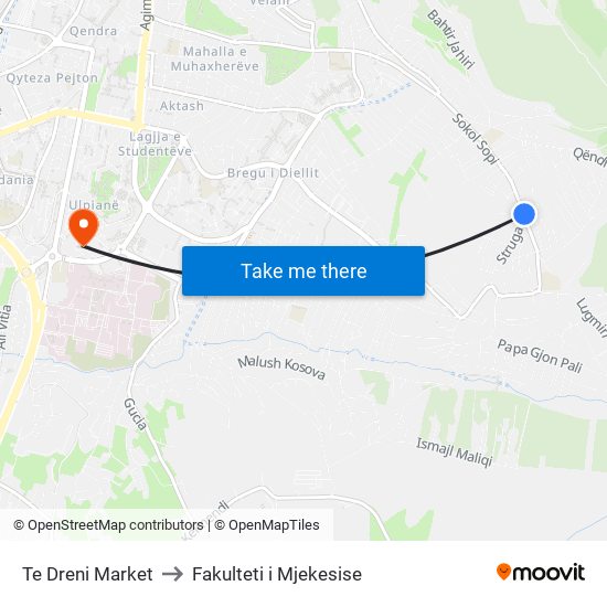 Te Dreni Market to Fakulteti i Mjekesise map