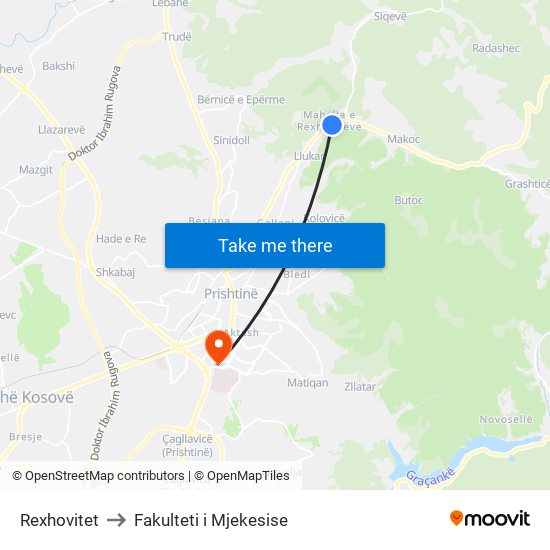 Rexhovitet to Fakulteti i Mjekesise map