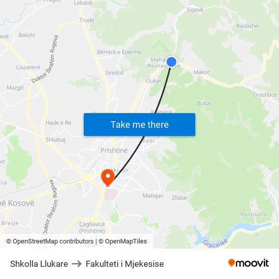 Shkolla Llukare to Fakulteti i Mjekesise map