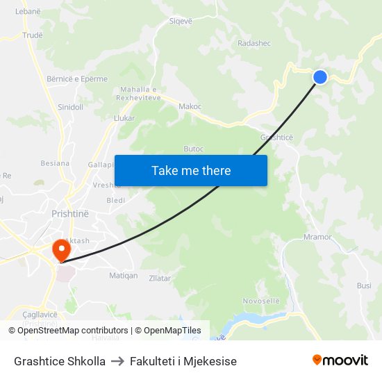 Grashtice Shkolla to Fakulteti i Mjekesise map