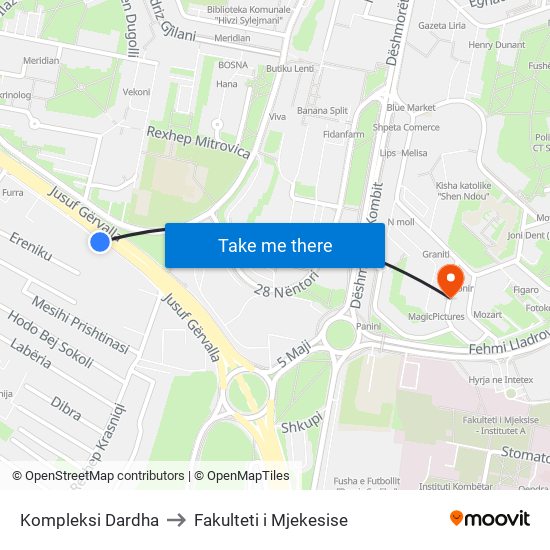 Kompleksi Dardha to Fakulteti i Mjekesise map