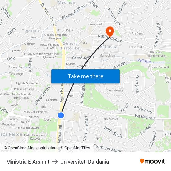 Ministria E Arsimit to Universiteti Dardania map
