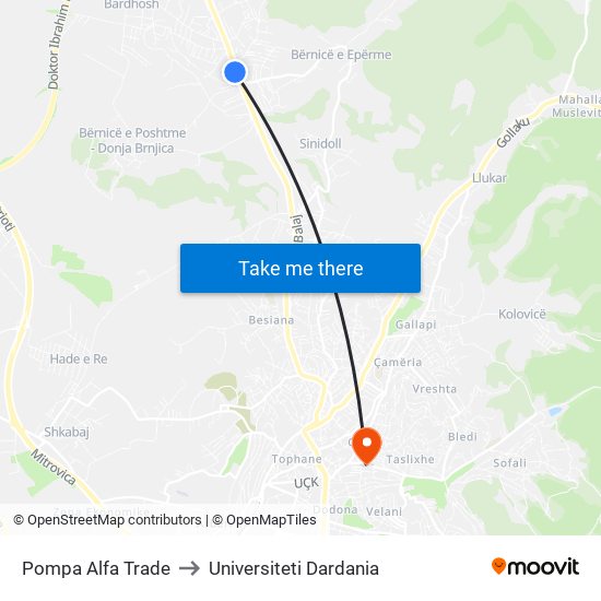 Pompa Alfa Trade to Universiteti Dardania map