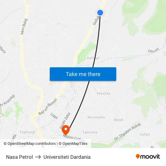 Nasa Petrol to Universiteti Dardania map