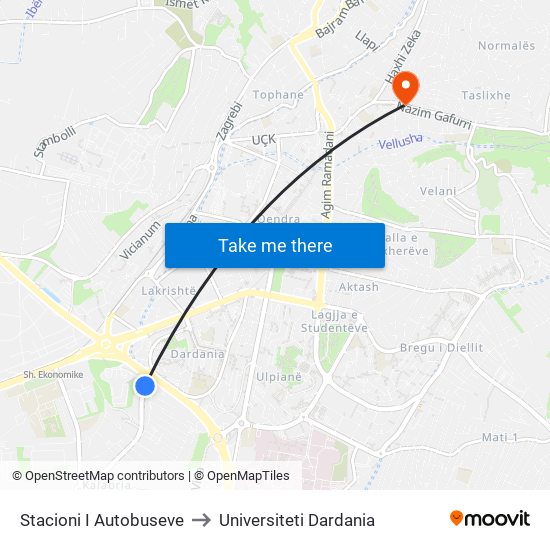 Stacioni I Autobuseve to Universiteti Dardania map