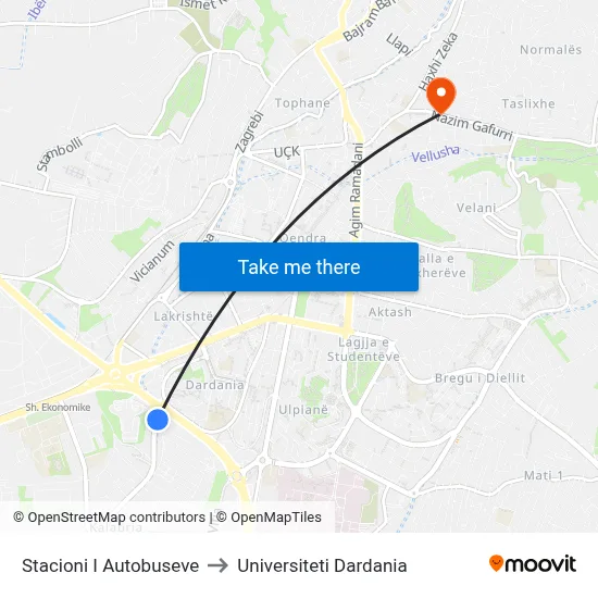 Stacioni I Autobuseve to Universiteti Dardania map
