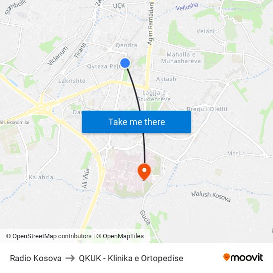 Radio Kosova to QKUK - Klinika e Ortopedise map