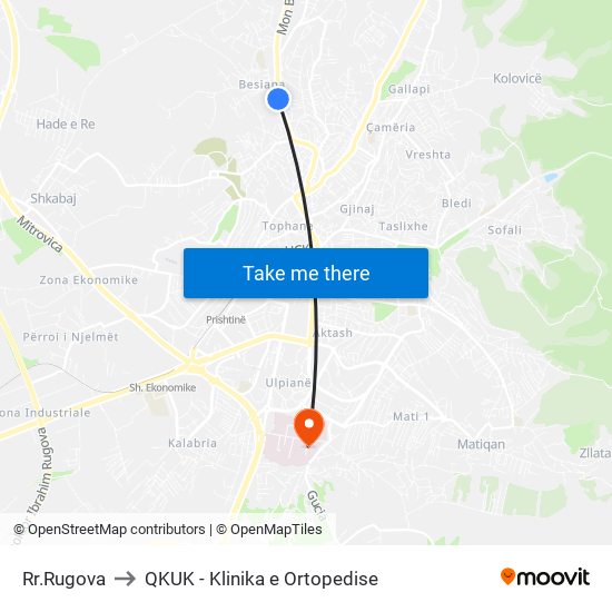 Rr.Rugova to QKUK - Klinika e Ortopedise map