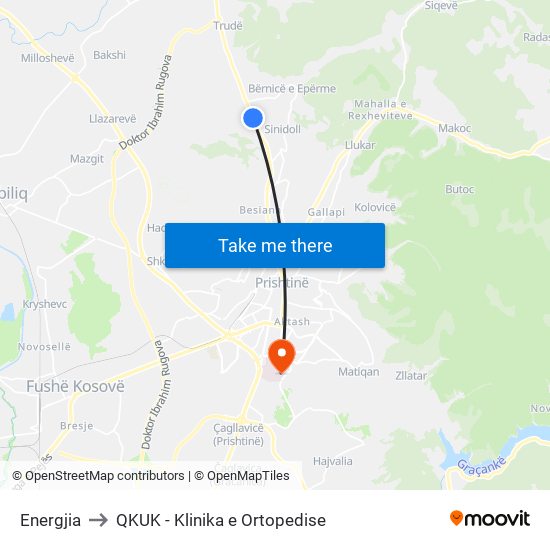 Energjia to QKUK - Klinika e Ortopedise map