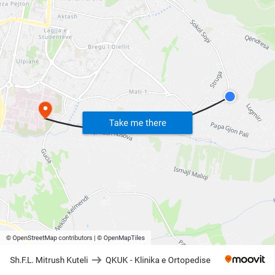 Sh.F.L. Mitrush Kuteli to QKUK - Klinika e Ortopedise map