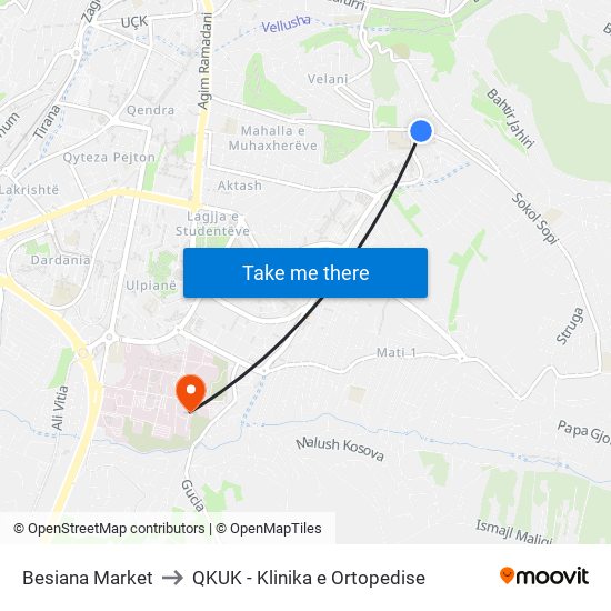 Besiana Market to QKUK - Klinika e Ortopedise map