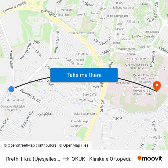 Rrethi I Kru (Ujesjellesit) to QKUK - Klinika e Ortopedise map