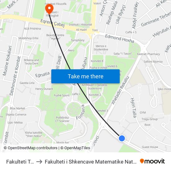 Fakulteti Teknik to Fakulteti i Shkencave Matematike Natyrore (FShMN) map