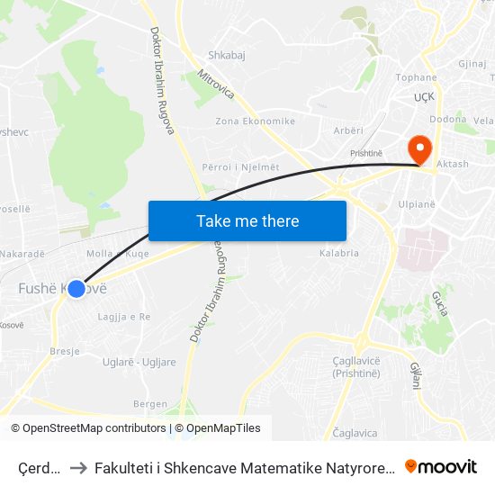 Çerdhja to Fakulteti i Shkencave Matematike Natyrore (FShMN) map