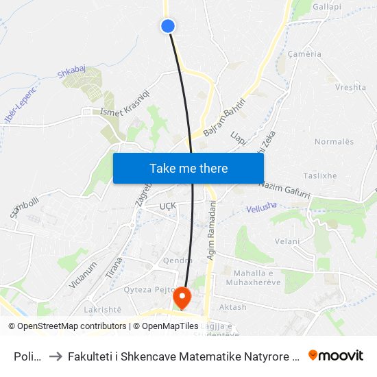Policia to Fakulteti i Shkencave Matematike Natyrore (FShMN) map