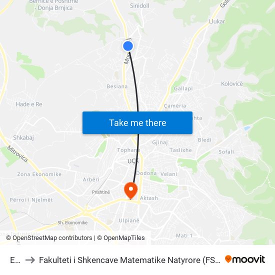 Etc to Fakulteti i Shkencave Matematike Natyrore (FShMN) map