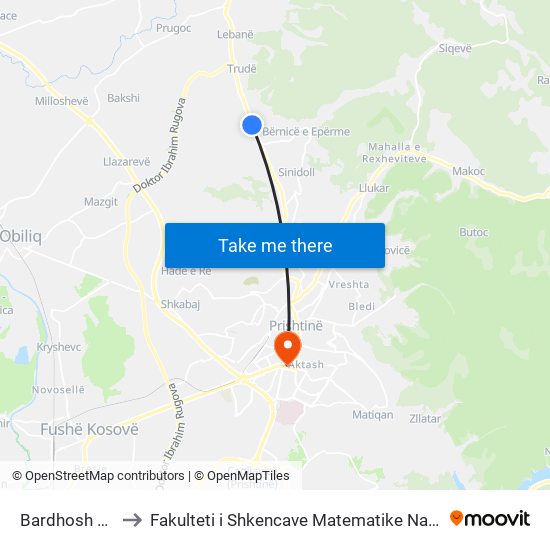 Bardhosh Te Albi to Fakulteti i Shkencave Matematike Natyrore (FShMN) map