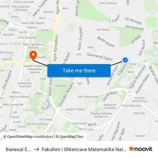 Banesat E Hinta to Fakulteti i Shkencave Matematike Natyrore (FShMN) map