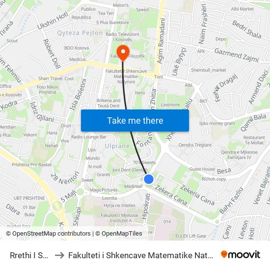 Rrethi I Spitalit to Fakulteti i Shkencave Matematike Natyrore (FShMN) map