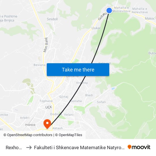 Rexhovitet to Fakulteti i Shkencave Matematike Natyrore (FShMN) map