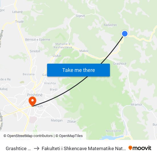 Grashtice E Lart to Fakulteti i Shkencave Matematike Natyrore (FShMN) map