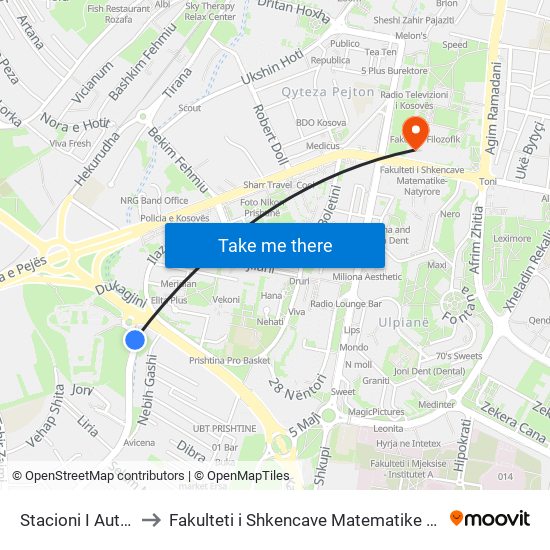 Stacioni I Autobuseve to Fakulteti i Shkencave Matematike Natyrore (FShMN) map