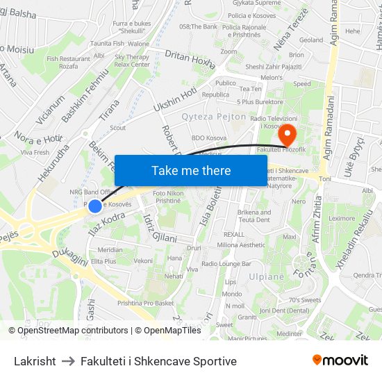 Lakrisht to Fakulteti i Shkencave Sportive map