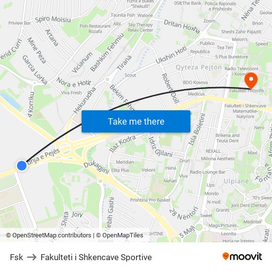 Fsk to Fakulteti i Shkencave Sportive map