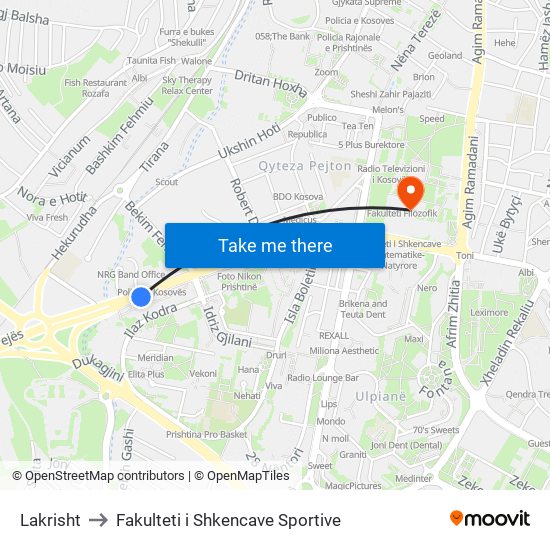 Lakrisht to Fakulteti i Shkencave Sportive map