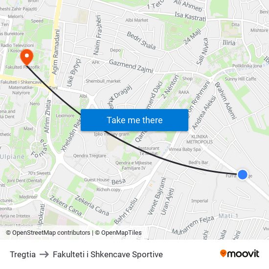 Tregtia to Fakulteti i Shkencave Sportive map