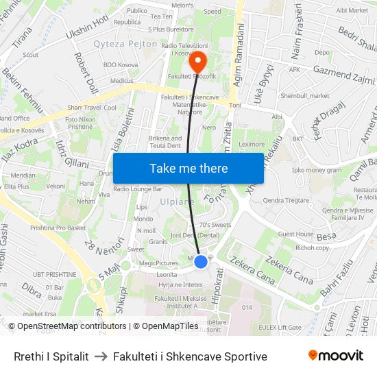 Rrethi I Spitalit to Fakulteti i Shkencave Sportive map