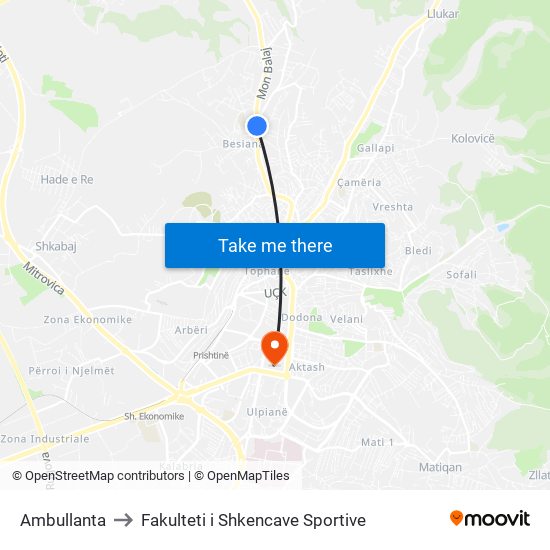 Ambullanta to Fakulteti i Shkencave Sportive map