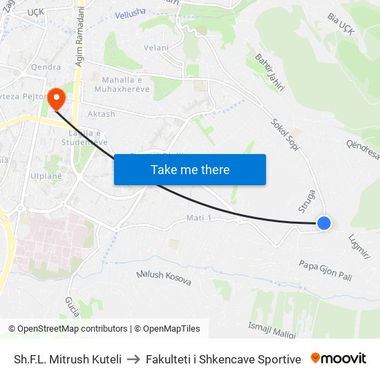 Sh.F.L. Mitrush Kuteli to Fakulteti i Shkencave Sportive map