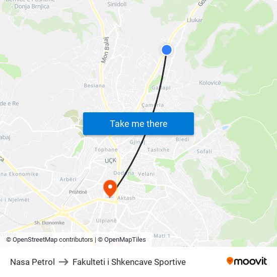 Nasa Petrol to Fakulteti i Shkencave Sportive map