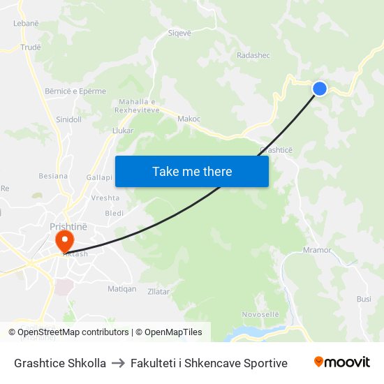 Grashtice Shkolla to Fakulteti i Shkencave Sportive map