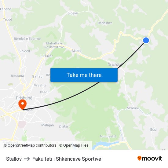 Stallov to Fakulteti i Shkencave Sportive map