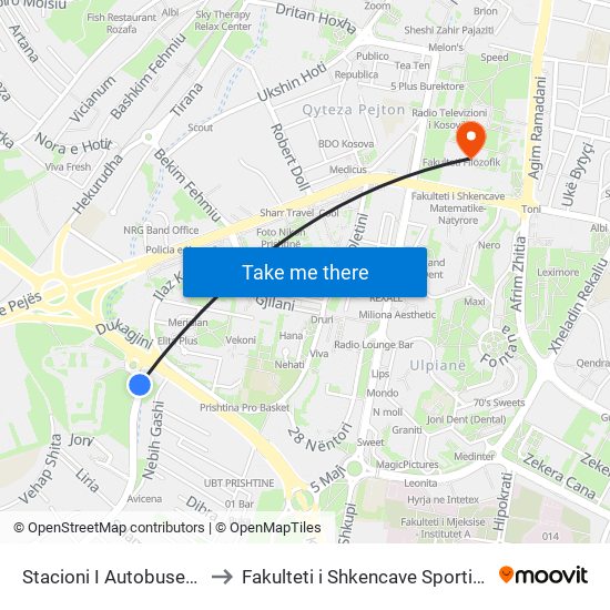 Stacioni I Autobuseve to Fakulteti i Shkencave Sportive map