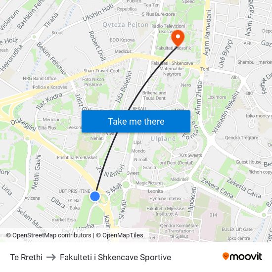 Te Rrethi to Fakulteti i Shkencave Sportive map