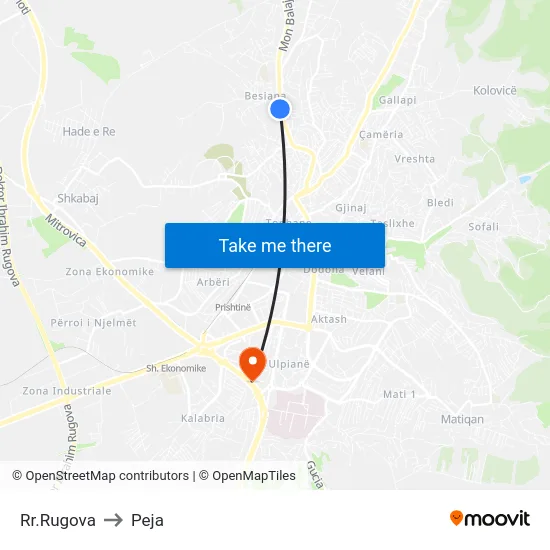 Rr.Rugova to Peja map
