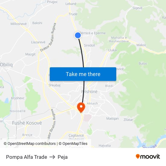 Pompa Alfa Trade to Peja map