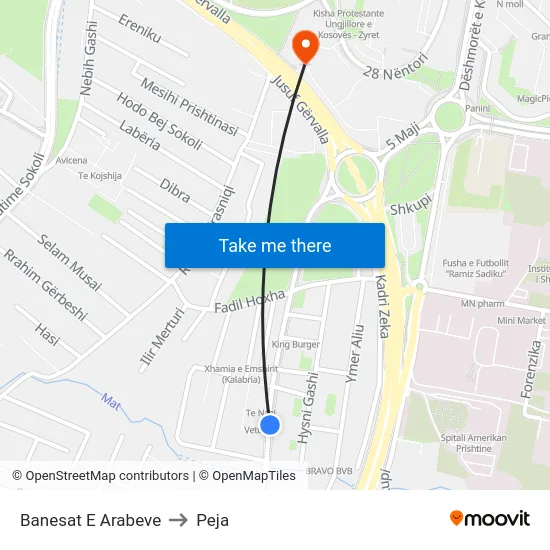 Banesat E Arabeve to Peja map