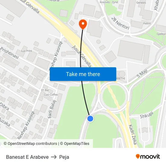 Banesat E Arabeve to Peja map