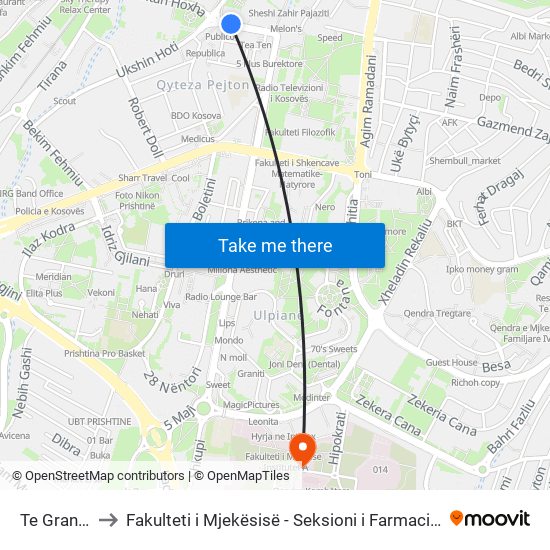 Te Grandi to Fakulteti i Mjekësisë - Seksioni i Farmacisë map